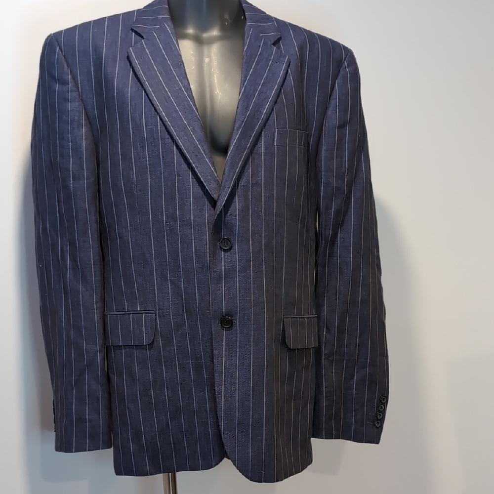 Bison Blue Pinstripe Linen Blazer